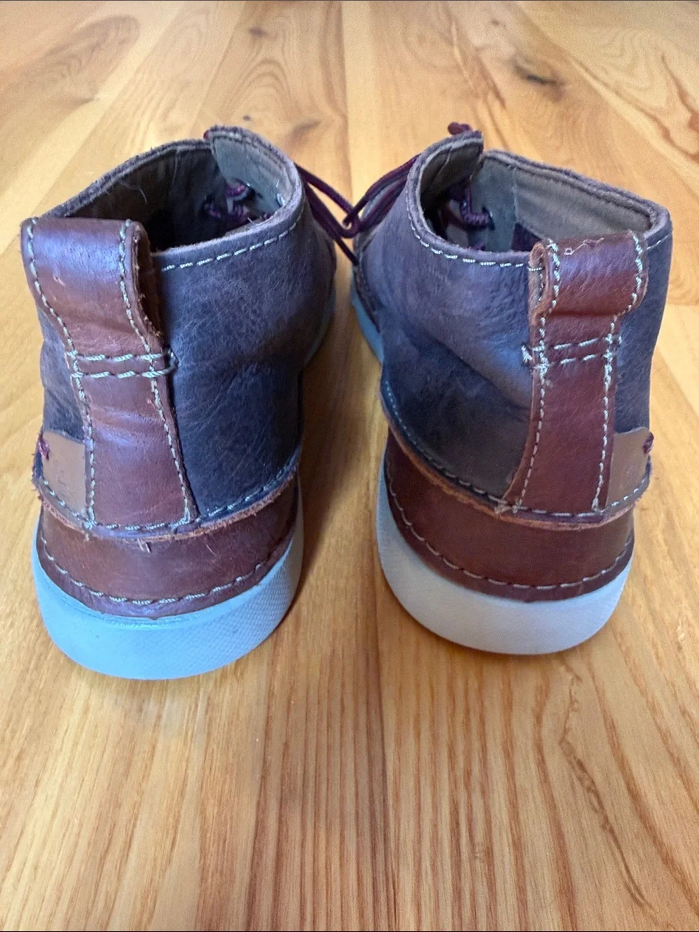 Clarks Men’s Leather Chukka Boots in Dark Brown with Burgundy Laces